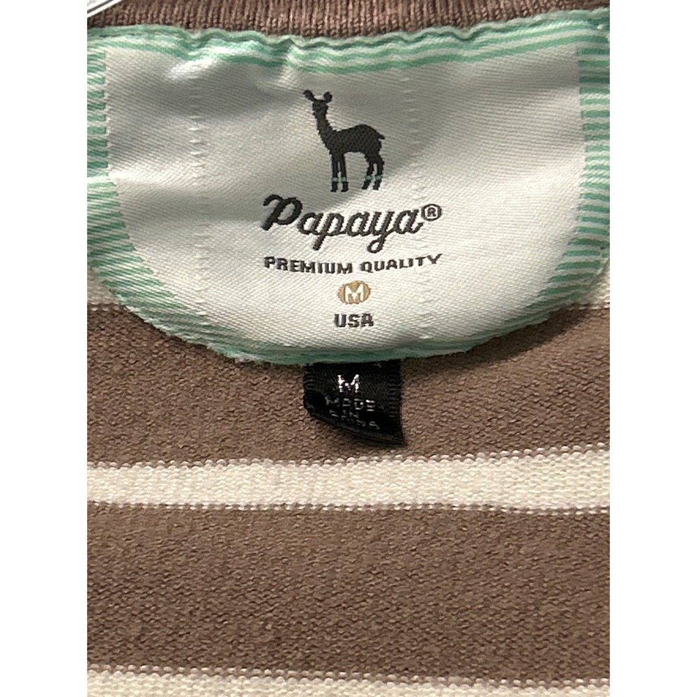 Papaya Womens Striped V Neck Button Cardigan Sweater Brown White Size M - Picture 2 of 5